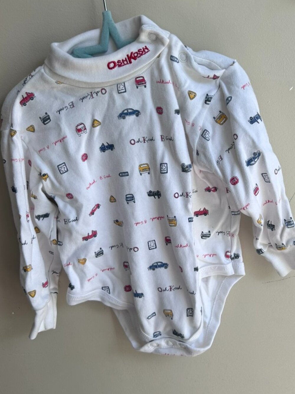 🚗🚚 Vintage OshKosh B'gosh Cars & Trucks Turtleneck Bodysuit – 18M 🚚🚗